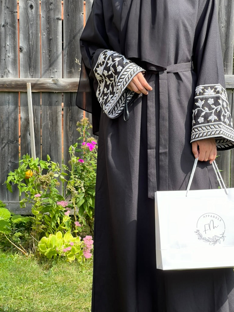Blossoms Embroidery Abaya Dress - Apparels F M