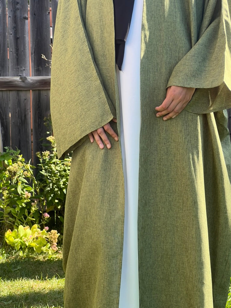 Turkish Style Open Linen Abaya - Apparels F M