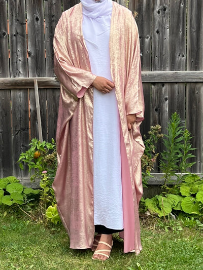 Shimmer Open Satin Kimono Abaya - Apparels F M