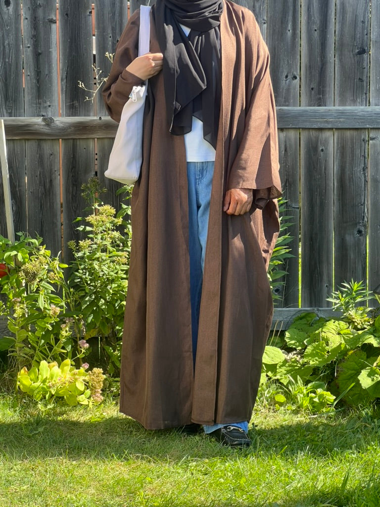 Turkish Style Open Linen Abaya - Apparels F M
