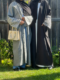 Blossoms Open Linen Abaya - Apparels F M
